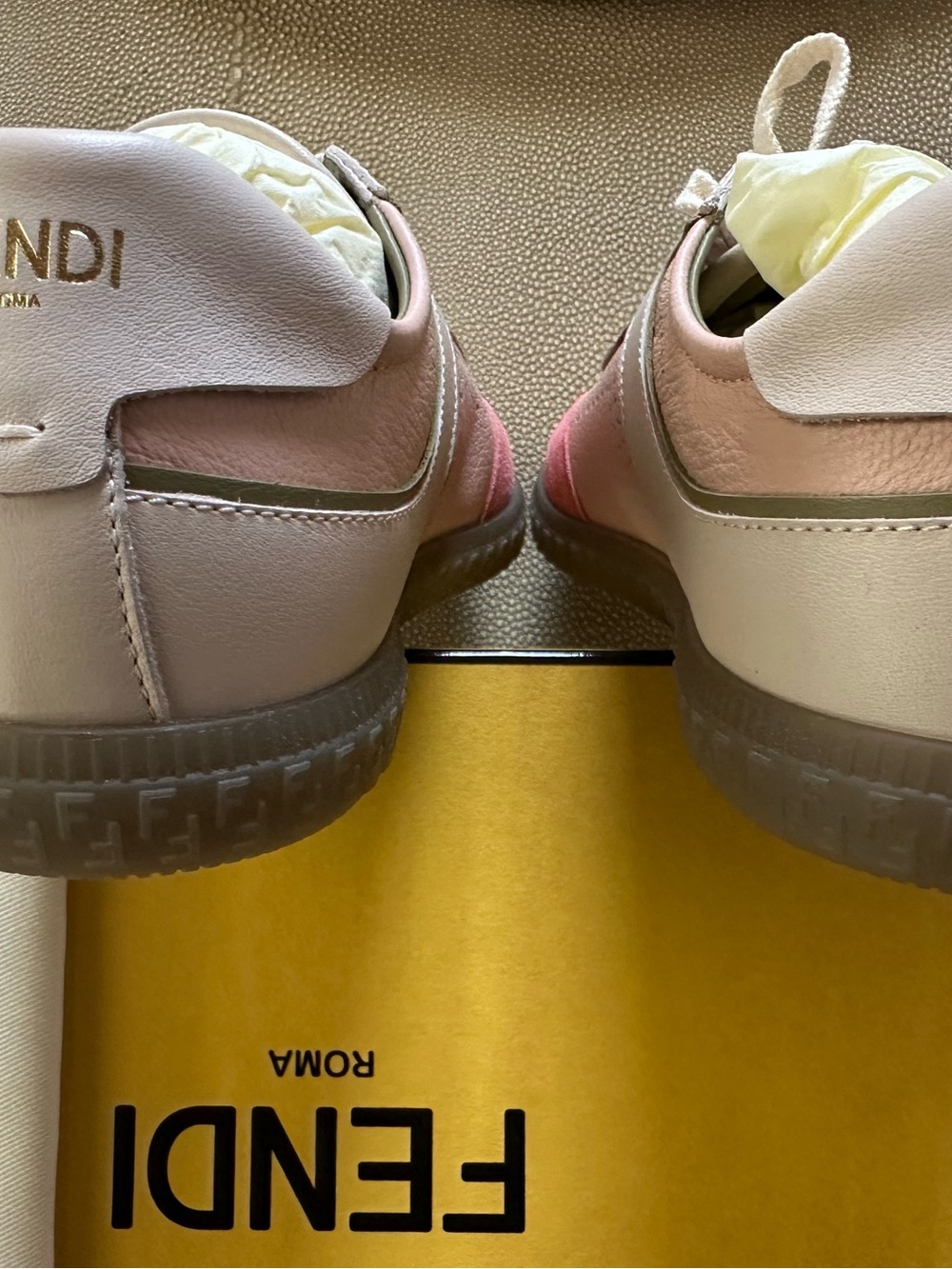 Fendi Pink & Beige Leather Suede Low-Top Sneakers - Picture 4 of 8